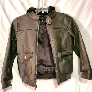 Boys hooded leather jacket 10/12 dark Grey and black Urban Republic